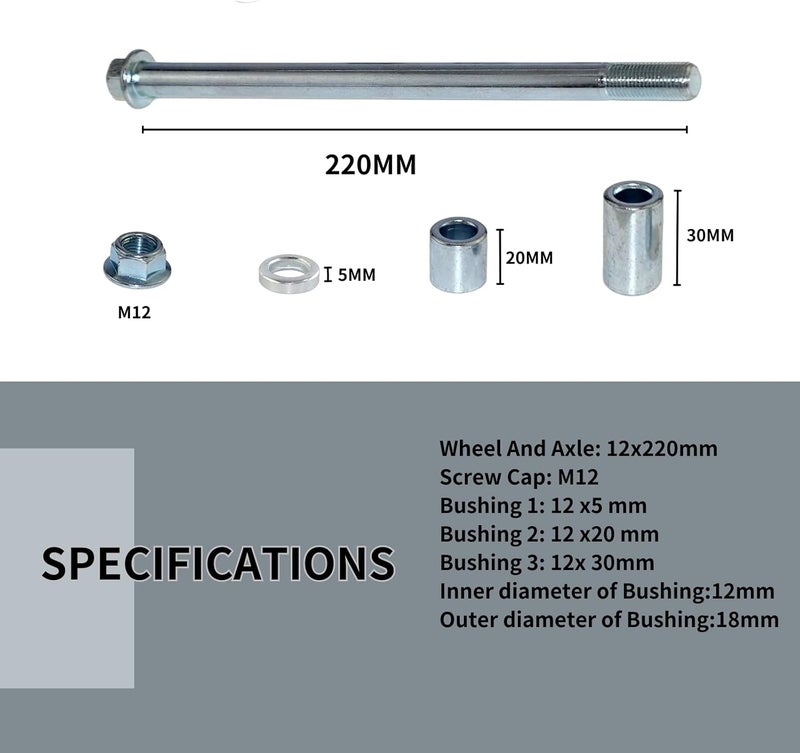 SIPARTS 12mm 220mm Front Rear Axle with Bushing 5mm 20mm 30mm Fit for Pit Dirt Bike Moped Scooter QUAD ATV Mini Bike Parts - Image 2